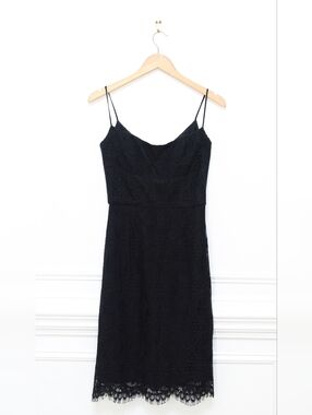 Vintage Shoshanna Black Lace Sheath Dress Spaghetti Strap Size 6 Cocktail LBD